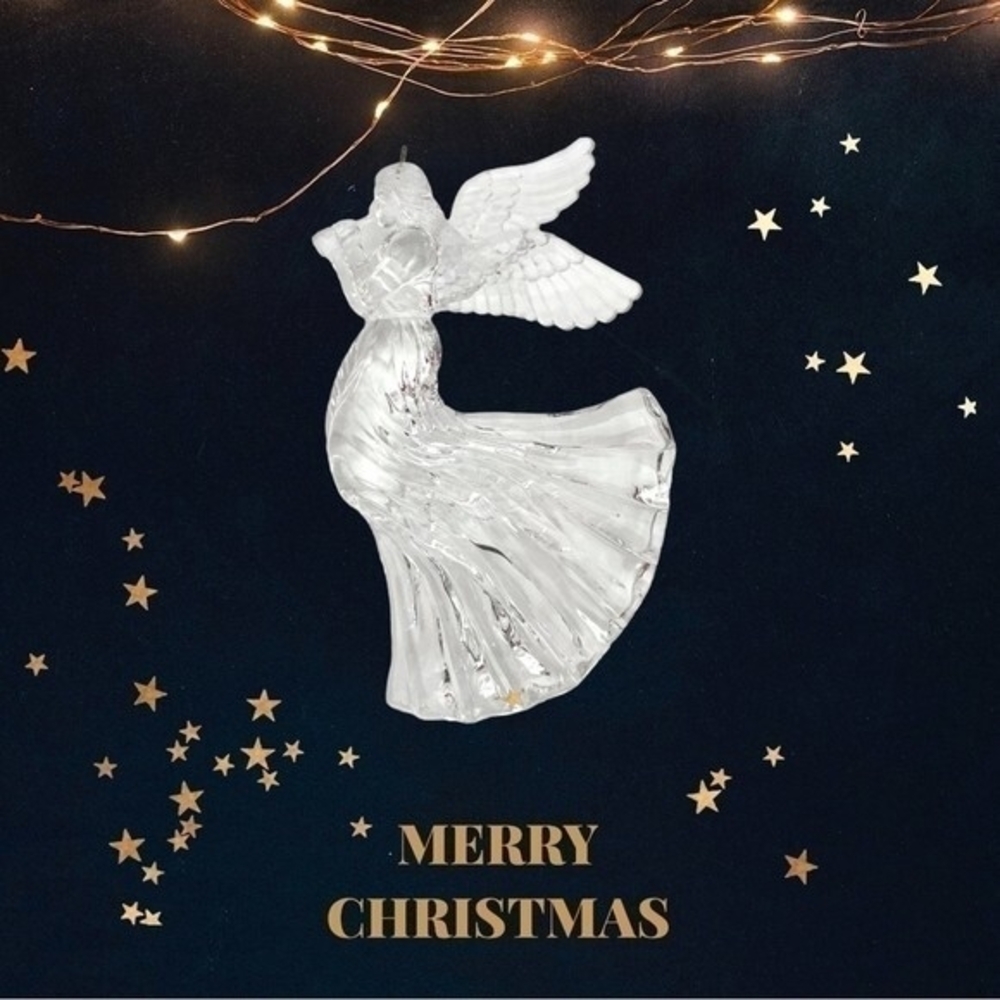 Vintage Clear Acrylic Musician Angel 6.5" Blowing Horn Christmas Ornament VG